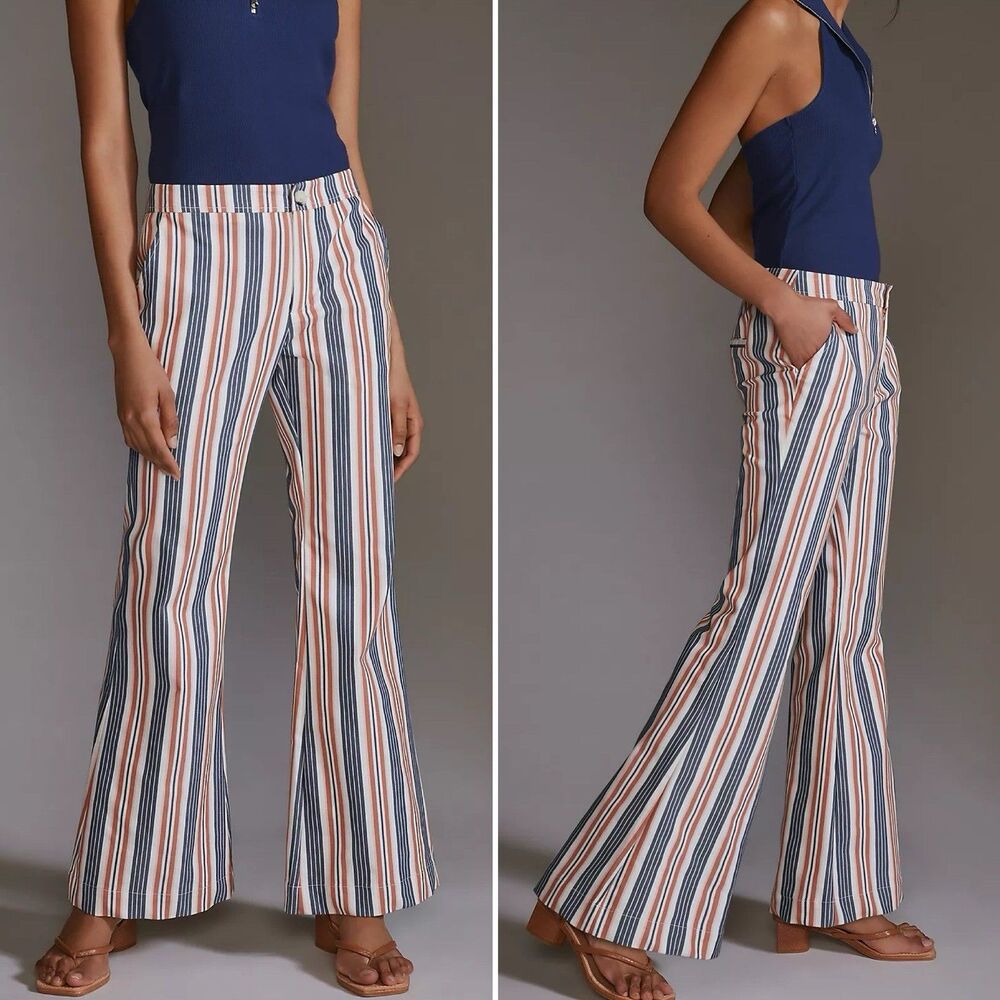 By Anthropologie Low-Rise Striped Flare Pants Size 10 NWOT